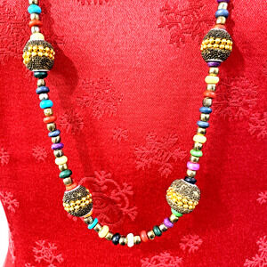 Boho Beaded Necklace Single Loop Multi Color Beads Southwestern Festival Chic